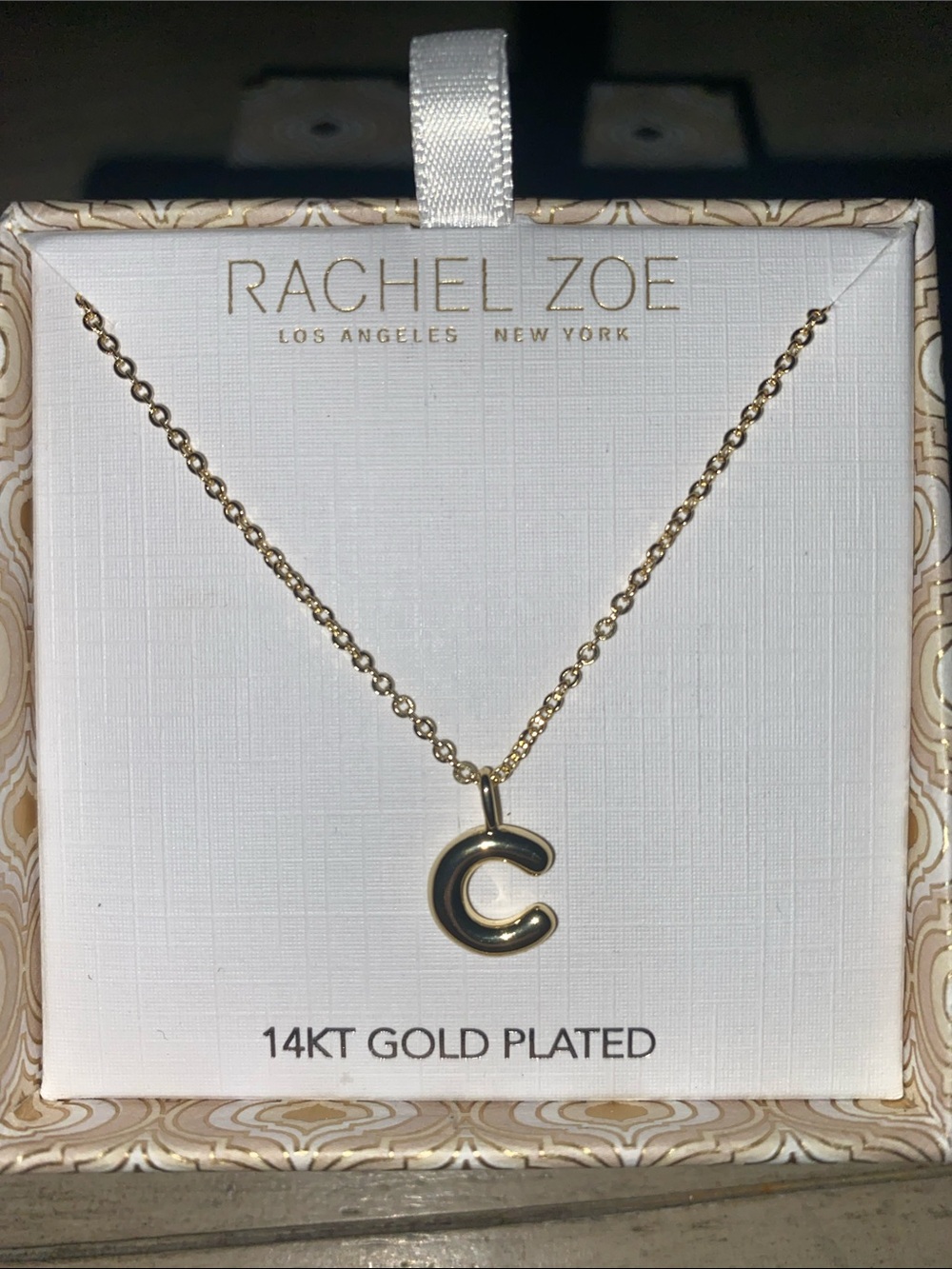 New 14K Gold Plated Initial C Necklace, Rachel Zoe, lobster claw latch